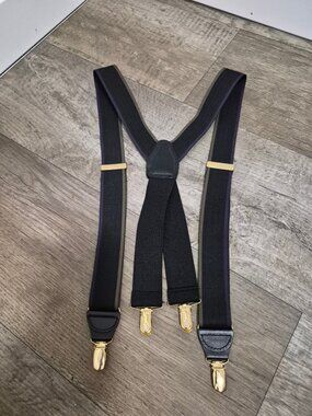 Gros German Black Suspenders With Gold Clips Y Back